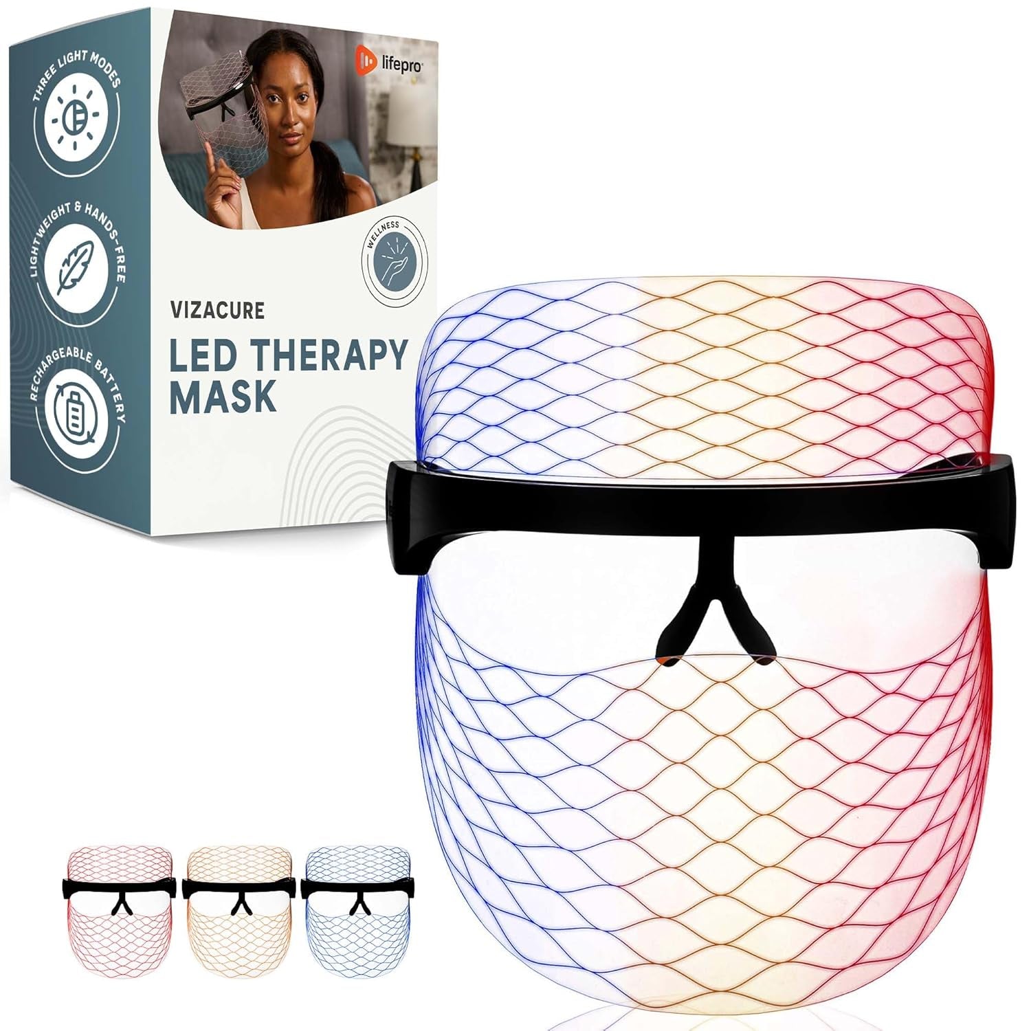 – Red Light Therapy for Face – LED Face Mask Light Therapy with Red and Blue Modes – Vizacure Rechargeable, Portable Skincare Mask for At-Home Use