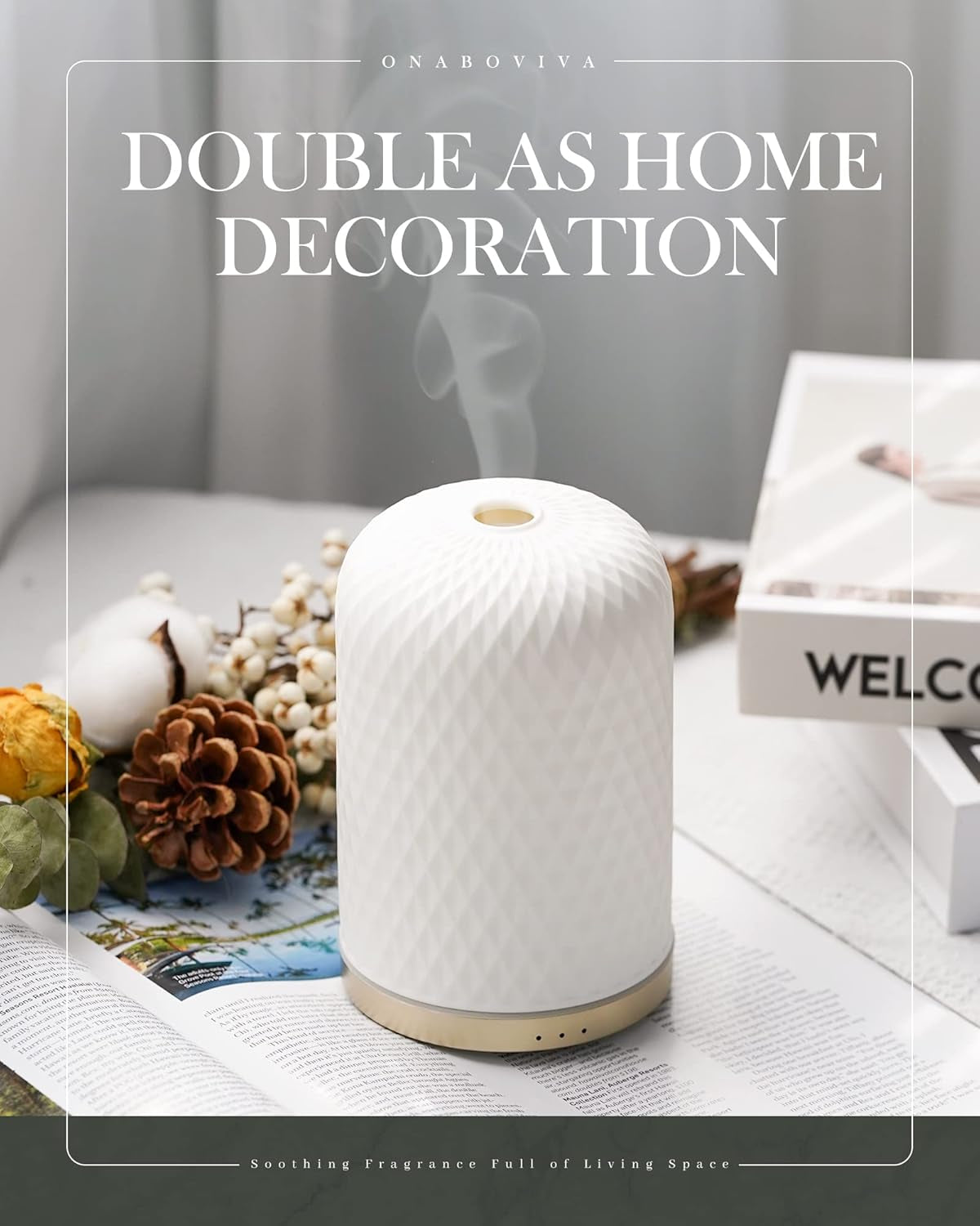 Essential Oil Diffuser - 2.4 Mhz Ultrasonic Cold Mist Aromatherapy Diffuser with 3 Timers, Auto Shut-Off, Ceramic Night Light Diffuser for Home, Bedroom, Office