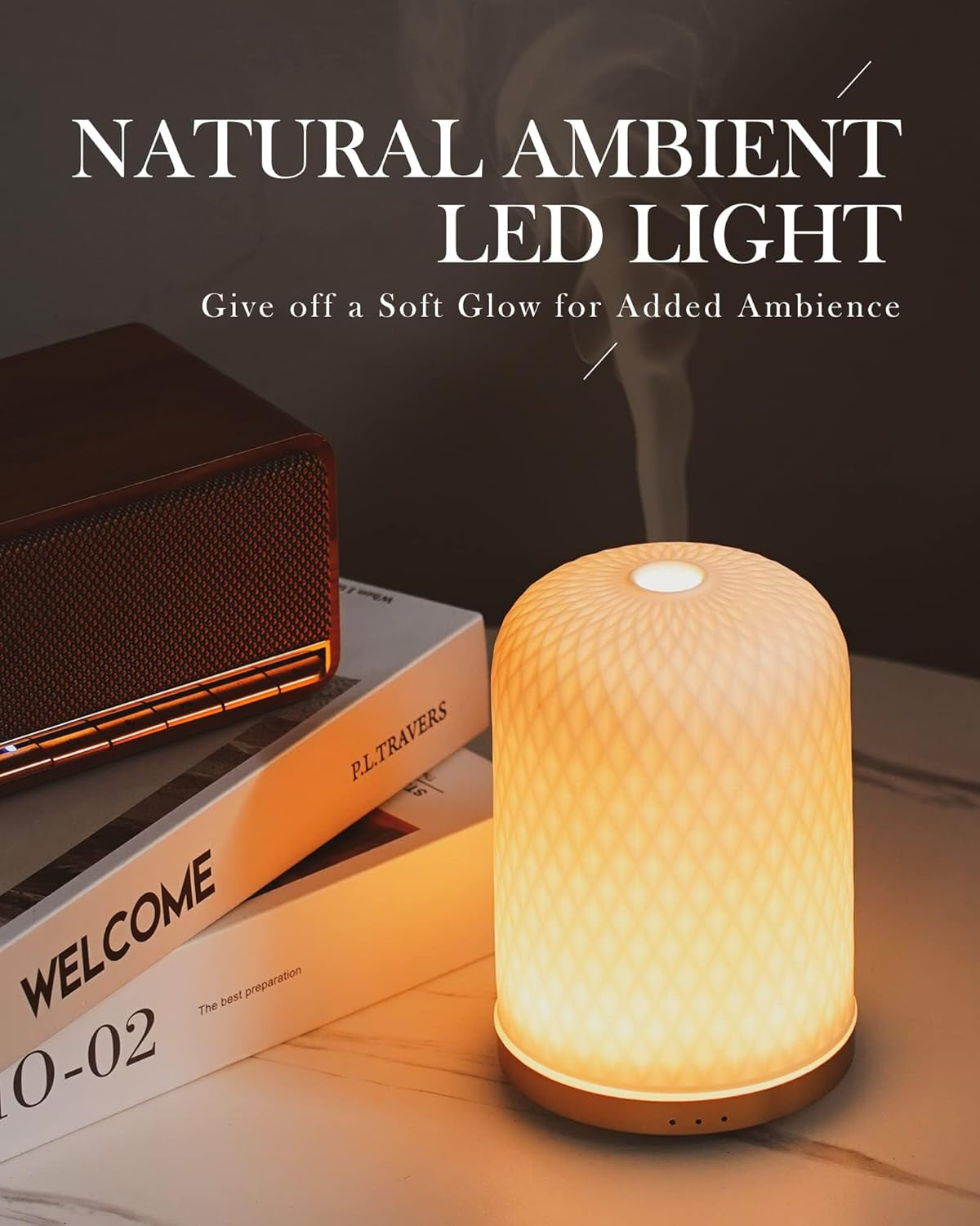 Essential Oil Diffuser - 2.4 Mhz Ultrasonic Cold Mist Aromatherapy Diffuser with 3 Timers, Auto Shut-Off, Ceramic Night Light Diffuser for Home, Bedroom, Office