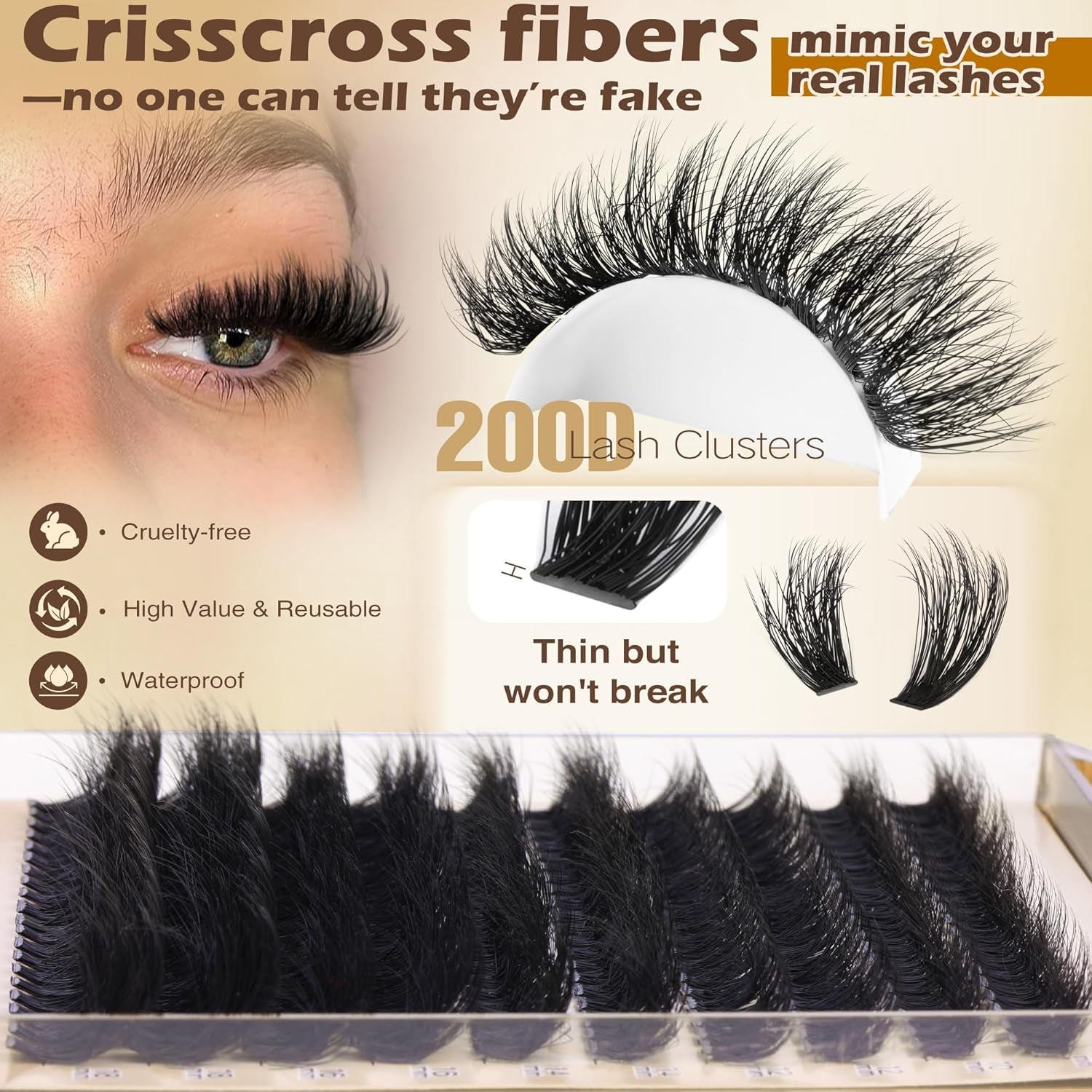 Lash Extension Kit Thick Eyelash Extension Kit 10-18Mm Fluff Volume Lash Clusters 200D Individual Eyelashes Kit with Lashes Bond, Lashes Remover, Lash Tweezers, DIY Lash Extension