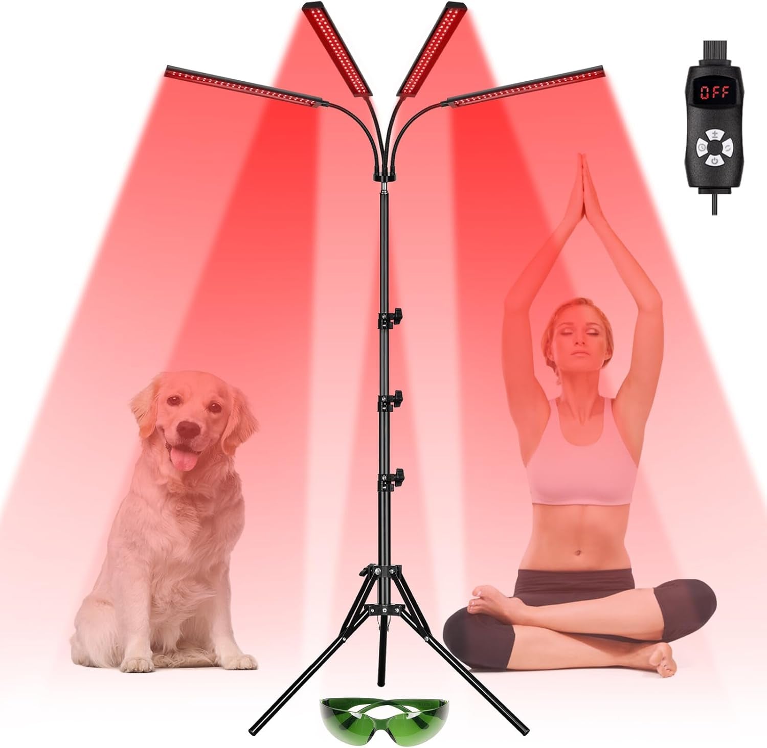 ® Red Light Therapy Lamp for Face and Body, 4-Head Light Therapy Device with Adjustable Stand, 3-In-1 Chip 660Nm Red Light & 850Nm near Infrared Light for Skin Care, Muscle Comfort, Home Use