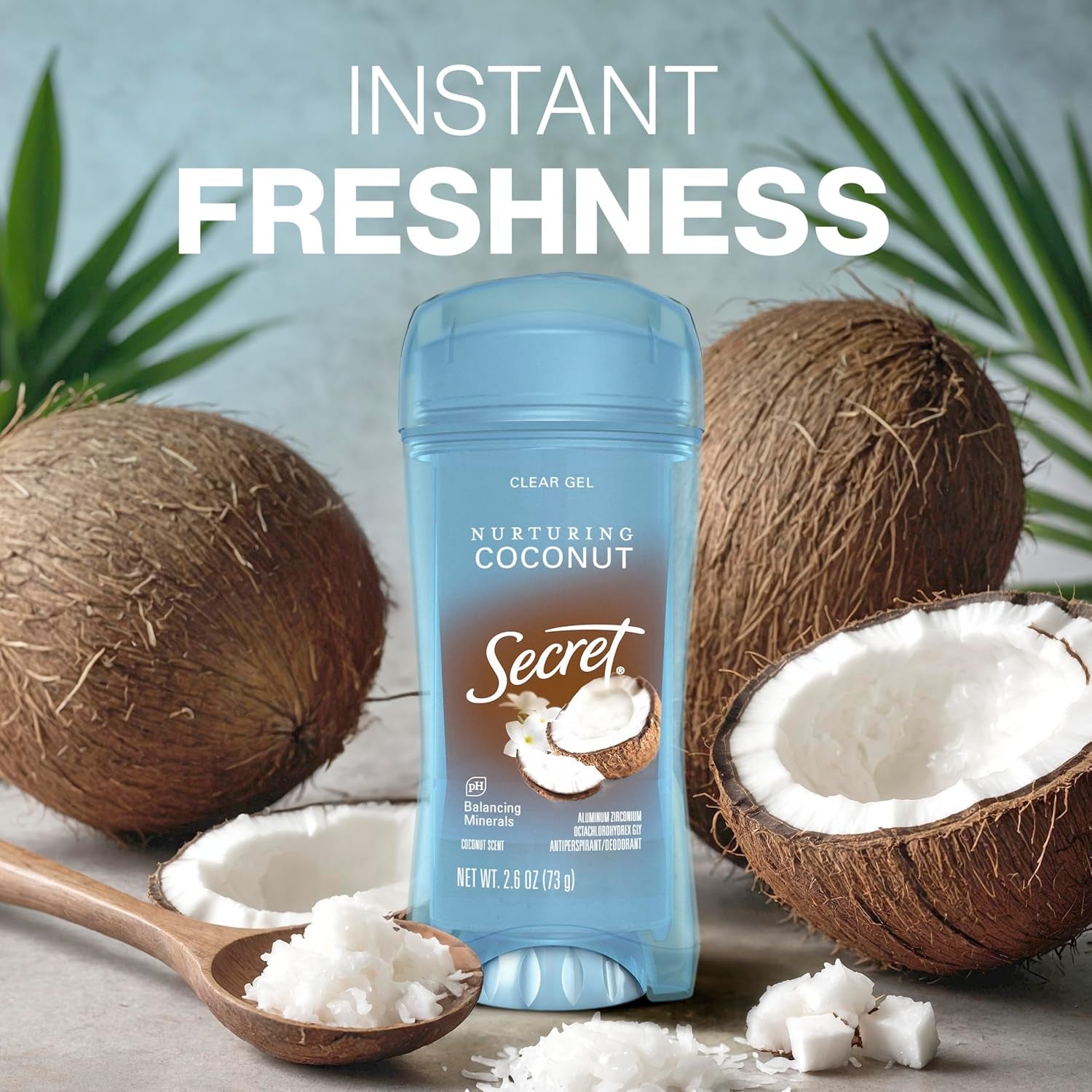 Fresh Antiperspirant Deodorant for Women, 72Hr Breathable Sweat & Odor Protection, Instant Freshness & Gentle, PH Balancing Minerals, Clear Gel, Nurturing Coconut Scent, 2.6 Oz