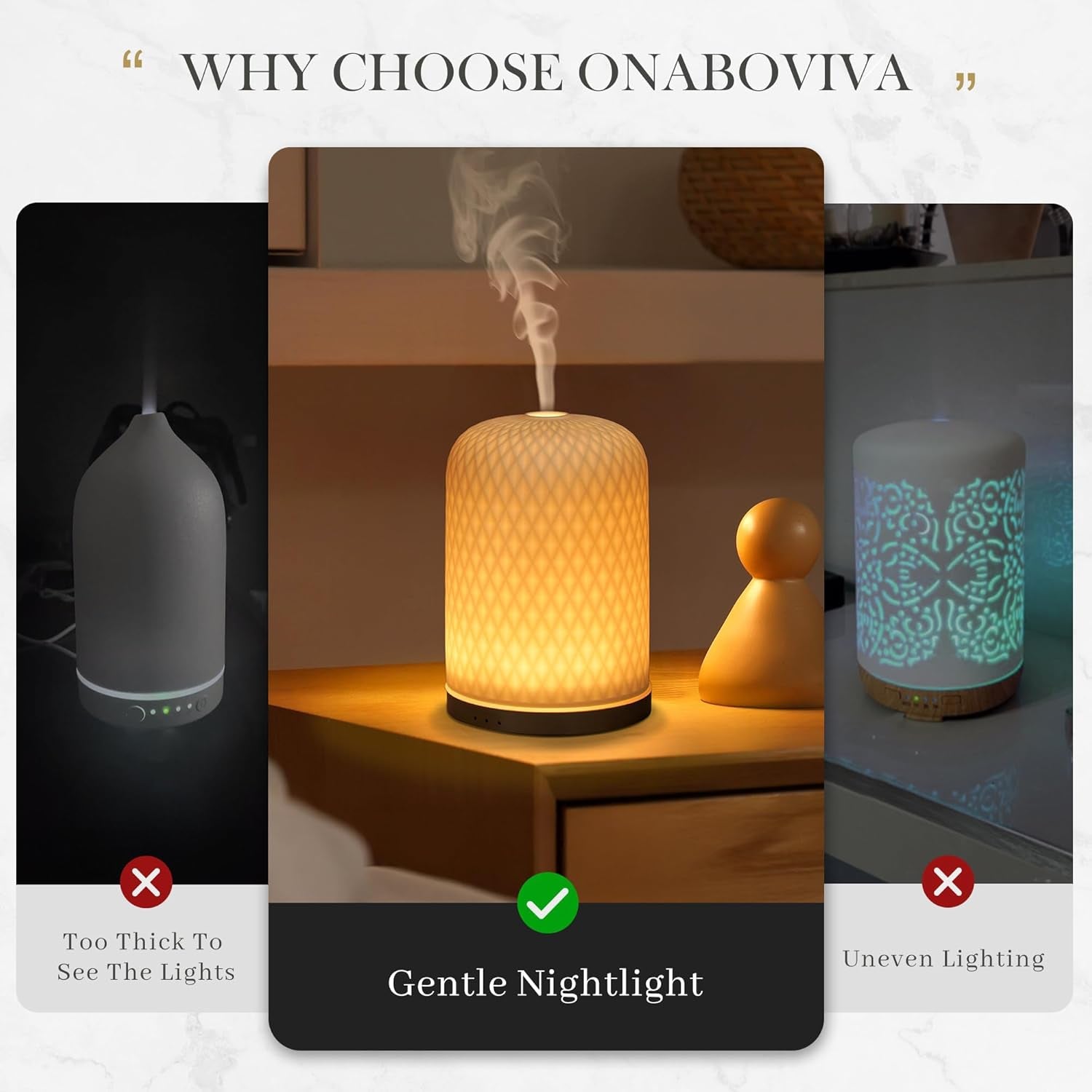 Essential Oil Diffuser - 2.4 Mhz Ultrasonic Cold Mist Aromatherapy Diffuser with 3 Timers, Auto Shut-Off, Ceramic Night Light Diffuser for Home, Bedroom, Office