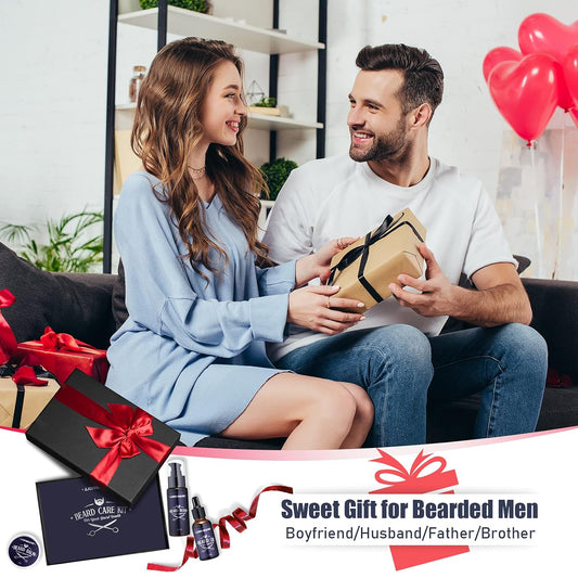 Beard Care Gifts Kit for Men, Father’S Day Gifts, Beard Mustache Grooming Kit - Beard Balm, Beard Wash, Beard Oil, Brush, Scissors, Birthday Anniversary Gifts for Husband/Boyfriend/Dad/Him