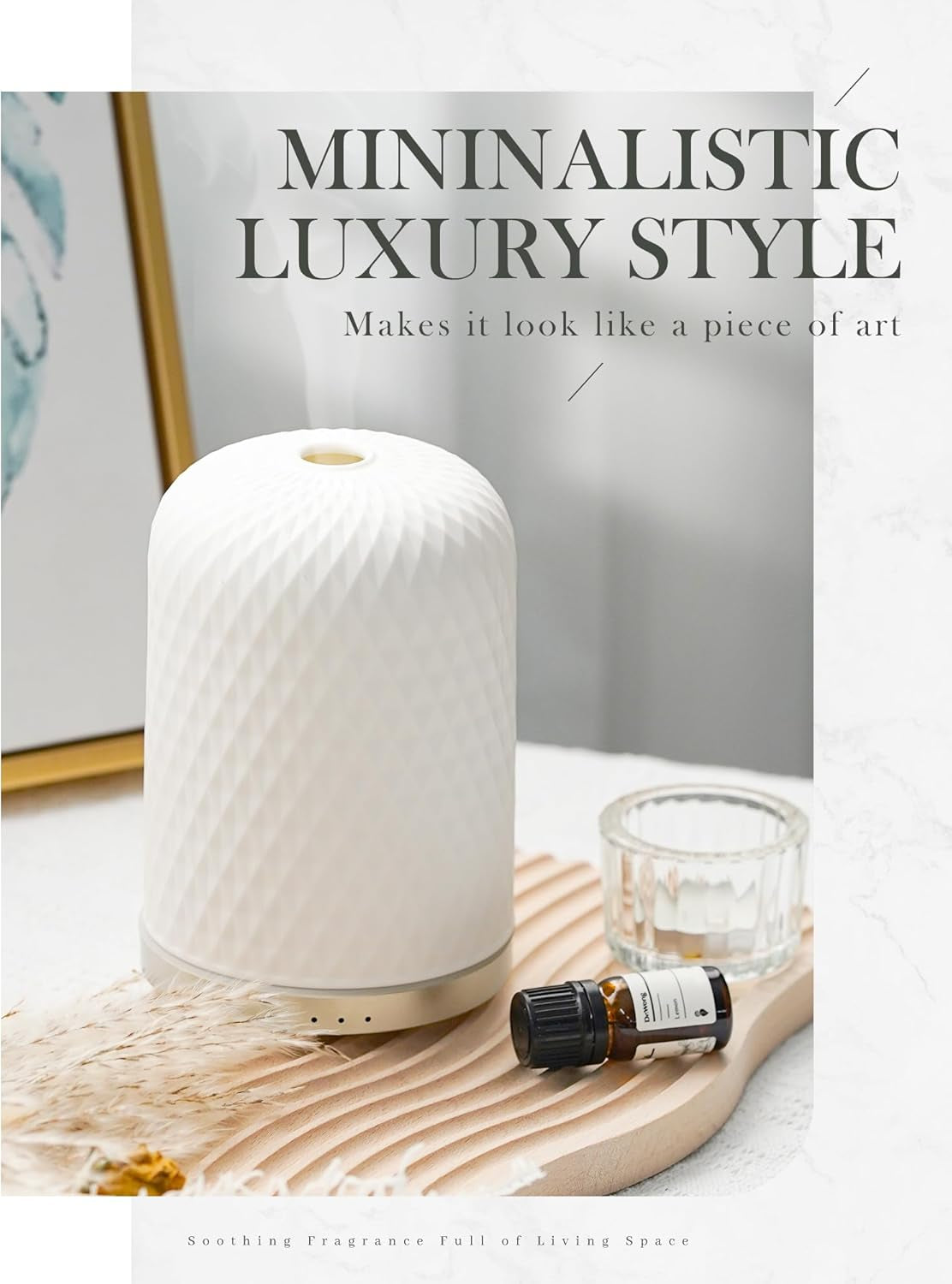 Essential Oil Diffuser - 2.4 Mhz Ultrasonic Cold Mist Aromatherapy Diffuser with 3 Timers, Auto Shut-Off, Ceramic Night Light Diffuser for Home, Bedroom, Office