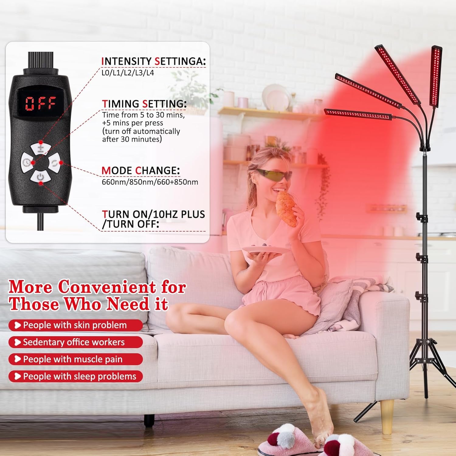 ® Red Light Therapy Lamp for Face and Body, 4-Head Light Therapy Device with Adjustable Stand, 3-In-1 Chip 660Nm Red Light & 850Nm near Infrared Light for Skin Care, Muscle Comfort, Home Use